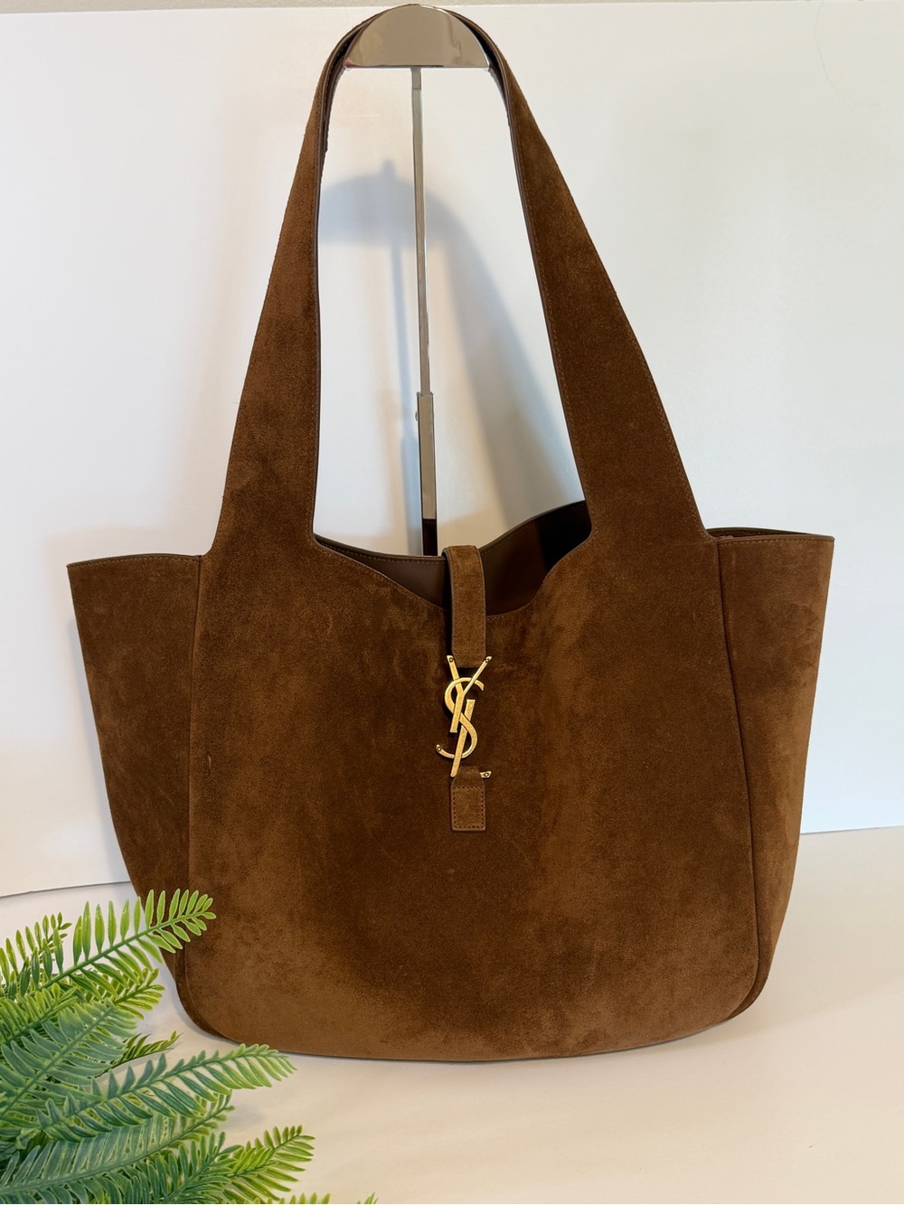 YSL Saint Laurent Le 5 a 7 Bea Tote Bag Brown Caramel Cognac Suede Leather Gold - Picture 3 of 14